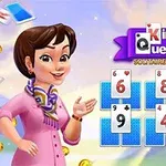 Usmievajúca sa žena stojí vedľa rozložených hracích kariet s herným logom v pozadí