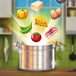 Ingrediencie vrátane papriky, syra, paradajky a slaniny levitujú nad hrncom v kuchyni