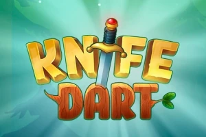 Farebný nápis „KNIFE DART“ s mečom prechádzajúcim stredom písmen na zelenom pozadí