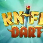 Farebný nápis „KNIFE DART“ s mečom prechádzajúcim stredom písmen na zelenom pozadí