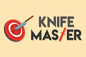 Cervený terč s nožom zapichnutým uprostred a vedľa nápis KNIFE MASTER