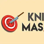 Cervený terč s nožom zapichnutým uprostred a vedľa nápis KNIFE MASTER