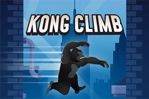 Silueta gorily šplhajúcej na modrom pozadí s nápisom Kong Climb