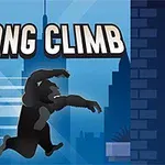 Silueta gorily šplhajúcej na modrom pozadí s nápisom Kong Climb