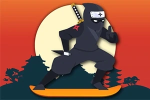 Ninja na skateboarde pred veľkým mesiacom s oranžovým pozadím a siluetami stromov