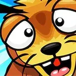 Kreslený zvierací charakter s veľkými očami a nadšeným výrazom na modrom pozadí