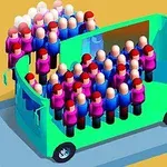 Farebný autobus plný farebných postavičiek na ceste
