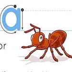Písmeno A s karikatúrou mravca a textom A is for Ant