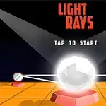Veľký svetelný kryštál na oranžovej mriežkovanej ploche medzi dvoma svetelnými zdrojmi, text „Light Rays“ a „Tap to Start“