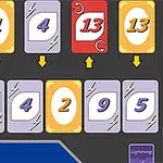 Karty s číslami 1, 3, 4, 9, 13 a nápisom Flip Card na červenej karte na tmavom pozadí s farebnými šípkami
