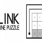 Text LINK LINE PUZZLE vedľa štvorcového diagramu s čiarami a znamienkami plus a mínus