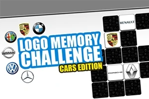 Logá známych automobilových značiek na hracej ploche s názvom Logo Memory Challenge Cars Edition