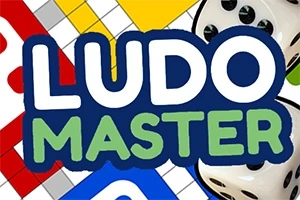 Farebná hracia doska so slovami Ludo Master a obrázkami kociek