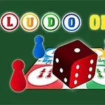 Pestrofarebné figúrky a kocka na hracej doske s nápisom Ludo Online