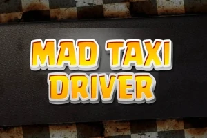 Nápis MAD TAXI DRIVER v žlto-bielych písmenách na tmavom pozadí s kostkovaným vzorom