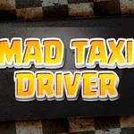 Nápis MAD TAXI DRIVER v žlto-bielych písmenách na tmavom pozadí s kostkovaným vzorom