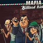 Päť karikatúrnych postáv v retro mafiánskom štýle v prostredí biliardovej herne