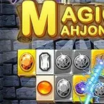 Farebný herný panel s drahokamami a magickou paličkou na kamennej pozadí