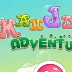 Farebné písmená tvoriace nápis Mahjong Adventure na pozadí s bublinkami a balónmi