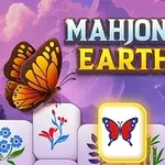 Motýle a kvety na herných dlaždiciach s nápisom MAHJONG EARTH na fialovom pozadí