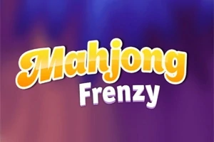 Farebné logo s textom Mahjong Frenzy na purpurovom a modrom pozadí