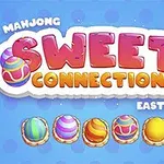 Farebný nápis Sweet Connection s veľkonočnými vajíčkami na modrom pozadí
