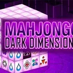 Kocka s rôznymi symbolmi na tmavom pozadí s nápisom Mahjongg Dark Dimensions