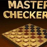 Hra dáma s názvom Master Checkers zobrazená so svetlými a tmavými figúrkami na šachovnici