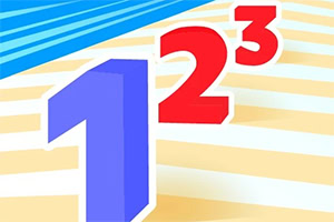 Farebné čísla 1, 2 a 3 na pozadí modrých a žltých pruhov