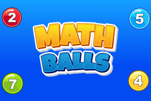 Farebné guličky s číslami 2, 5, 7 a 4 na modrom pozadí s nápisom MATH BALLS v strede
