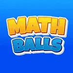 Farebné guličky s číslami 2, 5, 7 a 4 na modrom pozadí s nápisom MATH BALLS v strede