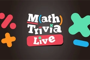 Farebné matematické symboly a text Math Trivia Live na tmavom pozadí