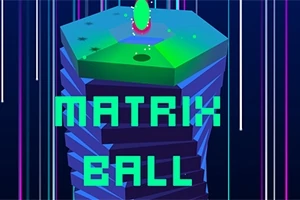 Veža zelenej a modrej farby so svetelnými pruhmi v pozadí a nápisom Matrix Ball