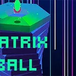Veža zelenej a modrej farby so svetelnými pruhmi v pozadí a nápisom Matrix Ball