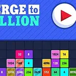 Farebná mriežka s číslami a veľkým tlačidlom prehrávania na modrom pozadí s textom Merge to Million