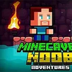 Pixelová postava stojí na kamennom podklade vedľa pochodne a drahokamu, obklopená názvom v pestrých písmenách