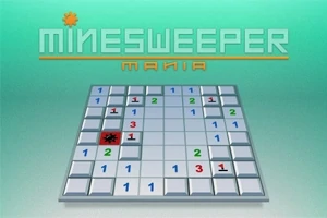Hra so štvorcovou sieťou čísel a označenou mínou na sivom pozadí s nápisom MINESWEEPER MANIA