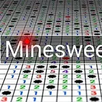 Mriežka s číslami a mínami s prekrývajúcim textom Minesweeper