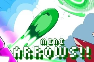 Zelený projektil letí oblohou s textom MINI ARROWS!