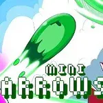 Zelený projektil letí oblohou s textom MINI ARROWS!