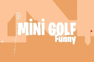 Text Mini Golf Funny na oranžovom pozadí s grafickým prvkom loptičky a stopy
