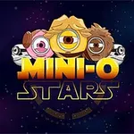 Farebné kreslené postavičky s jedným okom nad názvom MINI-O STARS na hviezdnom pozadí