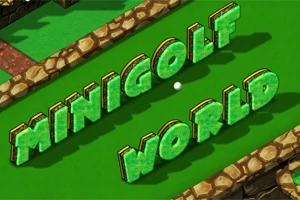 Nápis MINIGOLF WORLD zobrazený na zelenom trávnatom pozadí s golfovou loptičkou v strede