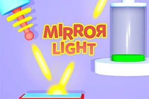 Farebné kreslené prvky s nápisom Mirror Light a žiarivé žlté lúče na fialovom pozadí