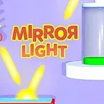 Farebné kreslené prvky s nápisom Mirror Light a žiarivé žlté lúče na fialovom pozadí
