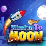 Raketa letí vesmírom s farebnými planétami a mesiacom v pozadí, s veľkým nápisom Mission To Moon