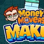 Karikatúrne postavy s červenými vlasmi nad farebným nápisom Money Movers Maker
