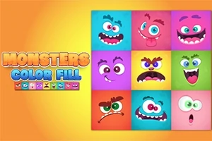 Farebný obraz zobrazujúci deväť štvorcov s veselými, farebnými monster tvárami rôznych výrazov na žlto-oranžovom pozadí