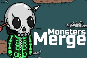 Postavička s lebkou namiesto hlavy a zelenou bundou stojí na tmavom pozadí s textom Monsters Merge