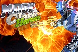 Robotický bojovník s futuristickou zbraňou na ohnivom pozadí